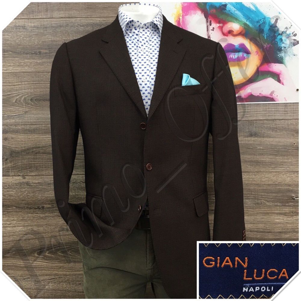Gian Luca Napoli‎ Mens Blazer Sport Coat Casual Jacket Size 42L Wool Suit